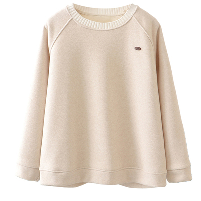 加绒卫衣女大码胖mm拼接圆领上衣