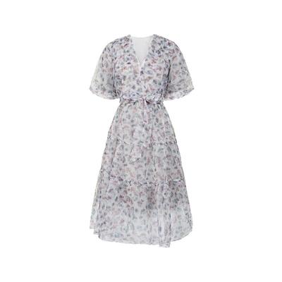 s.deer碎花收腰泡泡袖茶歇裙