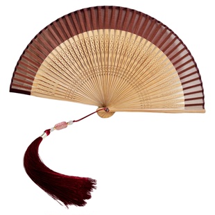 中国风汉服便携迷你折扇纯色镂空雕刻素雅夏季日用小扇子藏青