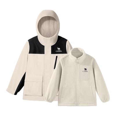 骆驼儿童冲锋衣防风防水2025新款户外抓绒外套男女童三合一滑雪服