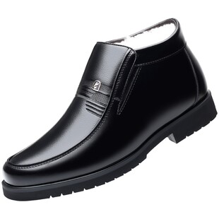 男士棉鞋冬季保暖加绒加厚中老年人高帮棉皮鞋真皮防滑老人爸爸鞋