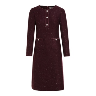 高端洋气红色小香风连衣裙女冬季2025新款时尚法式名媛小个子裙子