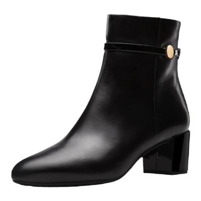 露娜圆头粗高跟百搭短筒时装靴