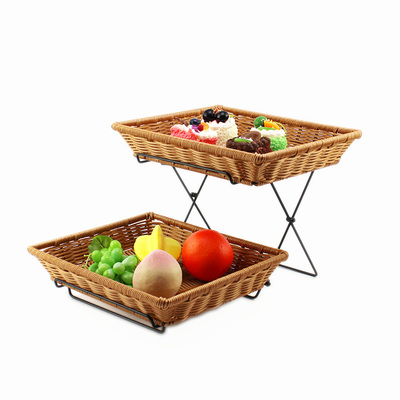 藤编酒店自助餐摆台生日面包篮