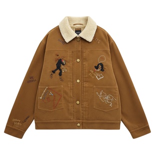 现货章章 焦糖引力重工毛呢刺绣羊羔绒上衣外套