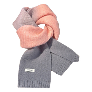 Canles Konis官方店韩版渐变色羊毛针织围巾男女情侣保暖百搭围脖