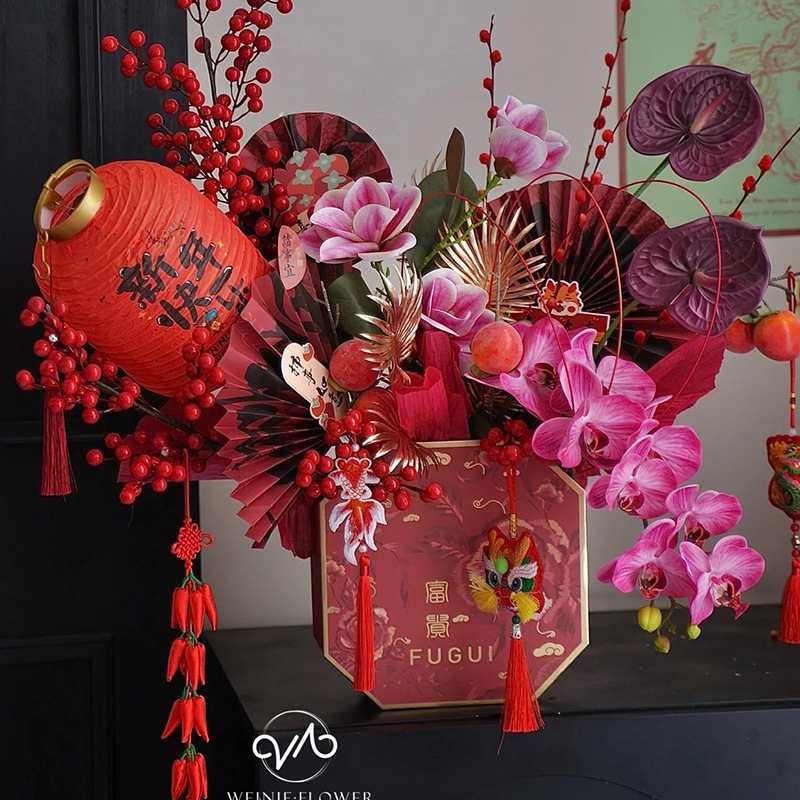 新年春节灯笼柿柿如意新年快乐福桶年宵花盒装饰节日场景布置挂饰