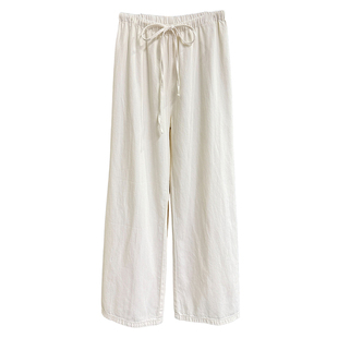 显瘦藏肉一把好手！亚麻牛仔松紧腰休闲直筒裤女   M353163~JS