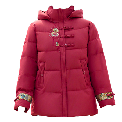 罗蒙妈妈冬装新中式大红喜庆棉服