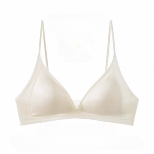 日系牛奶缎 无痕小胸内衣女士法式深V领细肩带薄款无钢圈文胸罩夏
