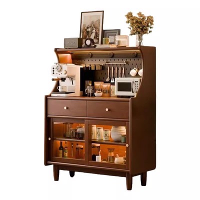 客厅实木餐边柜置物柜靠墙一体小尺寸咖啡机边柜中古茶水储物柜子