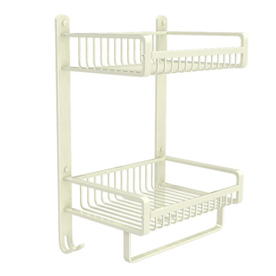 奶油风浴巾架置物架免打孔厕所双层网篮卫生间架子浴室毛巾架壁挂