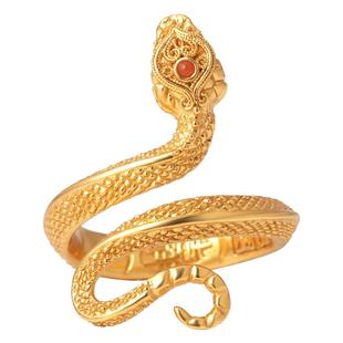 吉言灵蛇银鎏金戒指非遗花丝2025本命年蛇年新中式开口银指环蛇戒