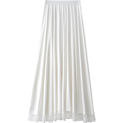 半身裙女2025新款旗袍内衬裙叠穿内搭蕾丝下摆长款衬裙仿真丝白色