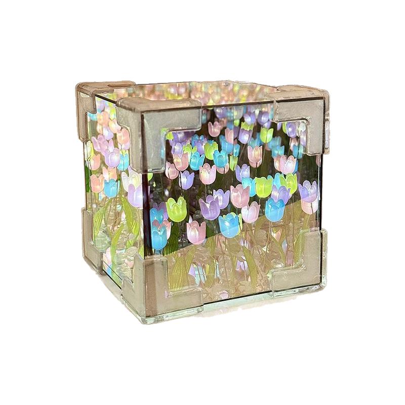 手工diy郁金香花海魔方立体镜子