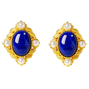 宫里上新青金石耳钉女新中式耳饰冬季小众设计感耳环纯银生日礼物