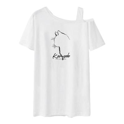 设计感中长款遮臀斜肩短袖t恤女