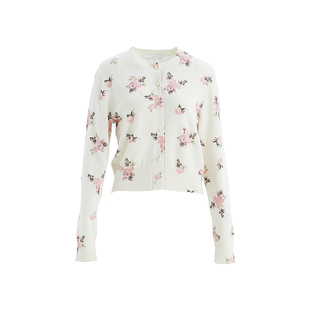 OBEG欧碧倩春日桃花毛针织开衫女春温柔风高知漂亮上衣10501057