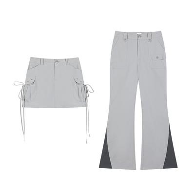 裙裤Y2K立体口袋铆钉蝴蝶结拼色