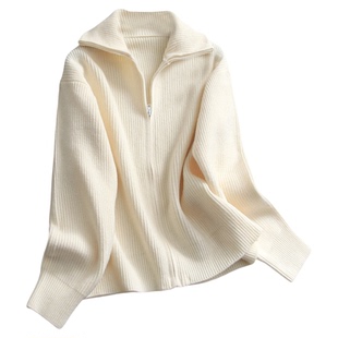 纯色慵懒风高领半拉链简约气质通勤套头毛衣长袖百搭女针织衫M376