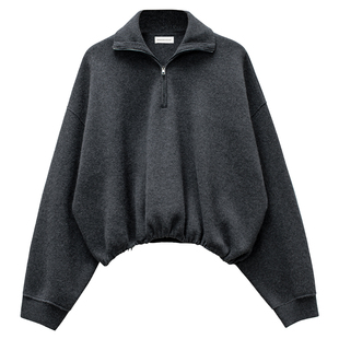 322WORKHOUSE纯羊毛红色立领毛衣女2025新款慵懒高级感针织衫B807