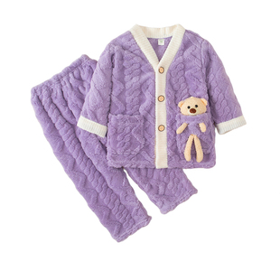 儿童秋冬款睡衣套装女孩加厚法兰绒冬季女童珊瑚绒男童亲子家居服