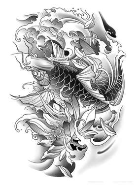 中国风锦鲤纹身贴防水防汗