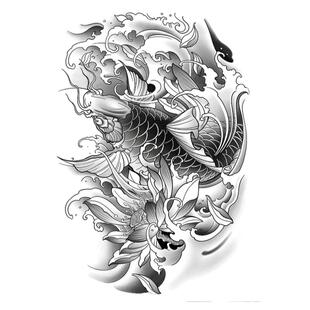 新款中国风锦鲤纹身贴防水持久防搓洗草本胸前青龙霸气小众图案男