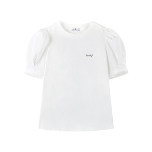 女童白色泡泡袖T恤夏季凉爽透气短袖甜美可爱半袖