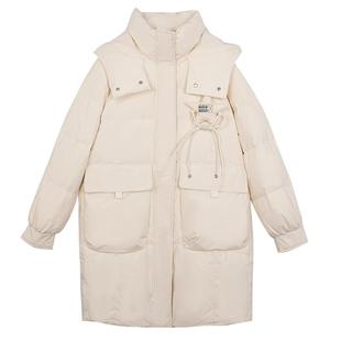 YAYA鸭鸭羽绒服女冬季新款连帽中长款设计感宽松休闲气质黑色外套