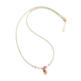 原创小众设计三圈天然石极细橄榄石女手链月光石项链ins国风包邮