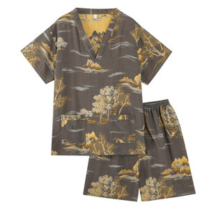 新款汗蒸服纯棉夏古风双层纱男款柔软足浴按摩家居睡衣女款桑拿服