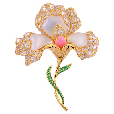 微镶女王贝粉蕊鸢尾花朵胸针别针