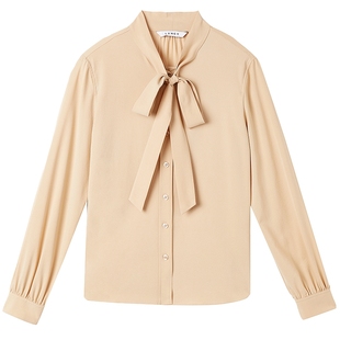 【真丝】LANCY/朗姿2025秋新款法式飘带桑蚕丝长袖衬衫女通勤上衣