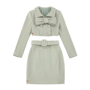 le palais vintage原创 麦瑟尔夫人 短款大翻领外套+高腰包臀短裙