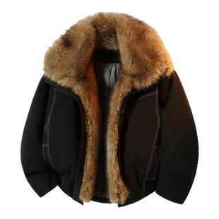 ALLIN 座山雕毛领羽绒服男冬季90白鸭绒防寒保暖情侣短款夹克外套