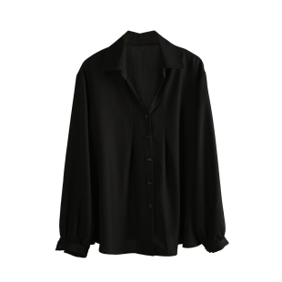 黑色法式V领衬衫女2026年春季新款小个子长袖衬衣轻奢高级感上衣