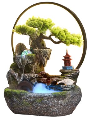 新中式假山流水喷泉摆件客厅玄关招财风水轮办公室装饰品室内造景