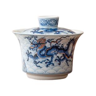 景德镇陶瓷茶具盖碗三才青花瓷龙纹高档茶杯茶壶2023新款套装家用