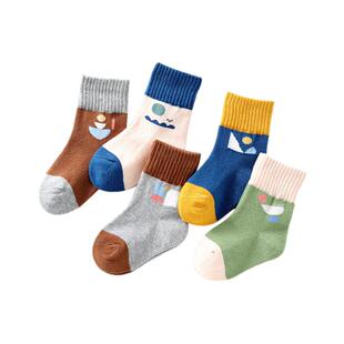 5双装儿童袜子秋冬款中筒男卡通保暖袜冬季童袜女童宝宝袜子春秋