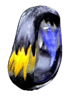 向日葵矢车菊弯木黑橡木树脂戒指