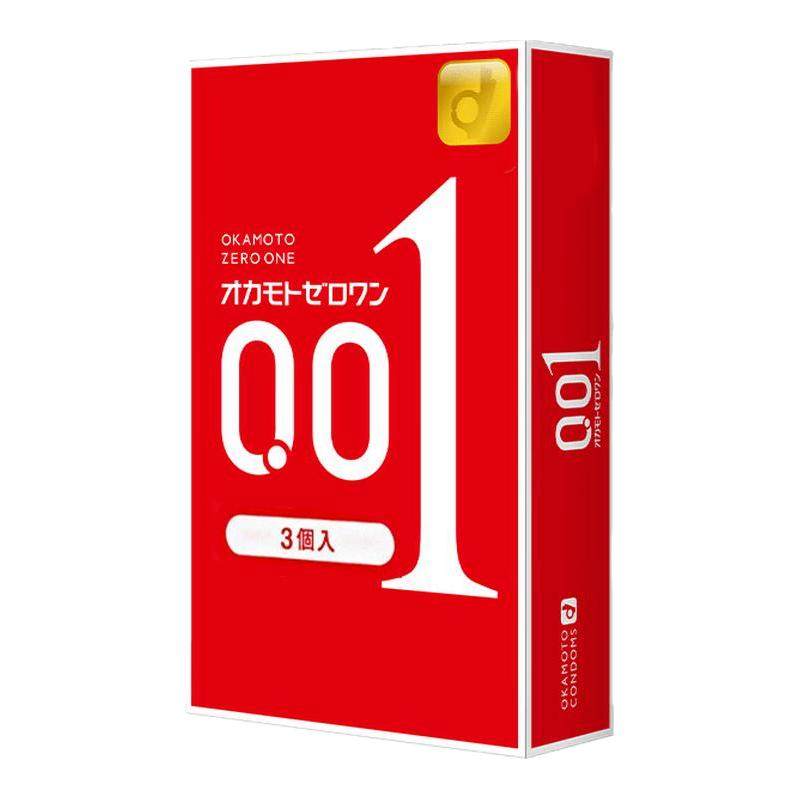 日本进口冈本001避孕套润滑超薄延时安全套情趣型3只装0.01红色