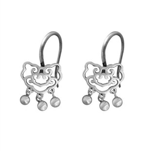 新款国潮中国风长命锁银匠S925纯银耳环流苏祥云耳钉中式文艺女