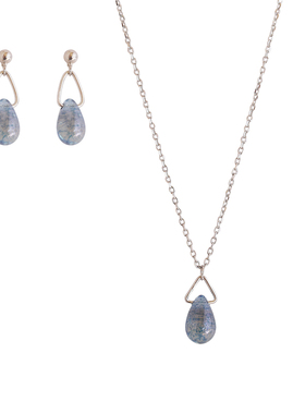 s925纯银耳钉锁骨链短项链 小清新甜美蓝色水滴气质短款耳坠套装