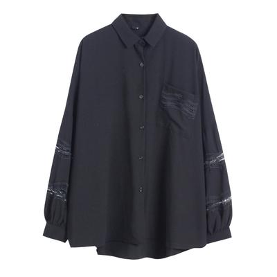 慵懒港风镂空灯笼袖飘逸大版衬衫