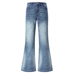 浅蓝色不贴腿微喇牛仔裤女2026新款复古高腰垂感显瘦直筒喇叭裤子