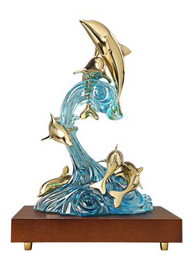 古东东轻奢琉璃海豚摆件乔迁礼物