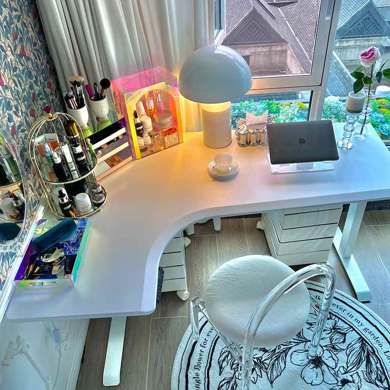 OQ5M批发 办公桌电动升降桌台式电脑桌子 家用办公桌转角L型白色