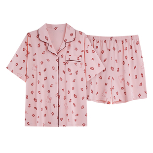 芬腾可安睡衣女款2026新款夏季纯棉带胸垫女士短袖淡然家居服夏天
