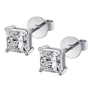 18K金培育钻石一克拉公主方四爪耳钉养耳洞耳饰送女朋友生日礼物